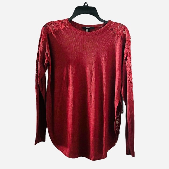 Forever 21 Burgundy Lace Cutout Long Sleeved Knit Top - Picture 1 of 5